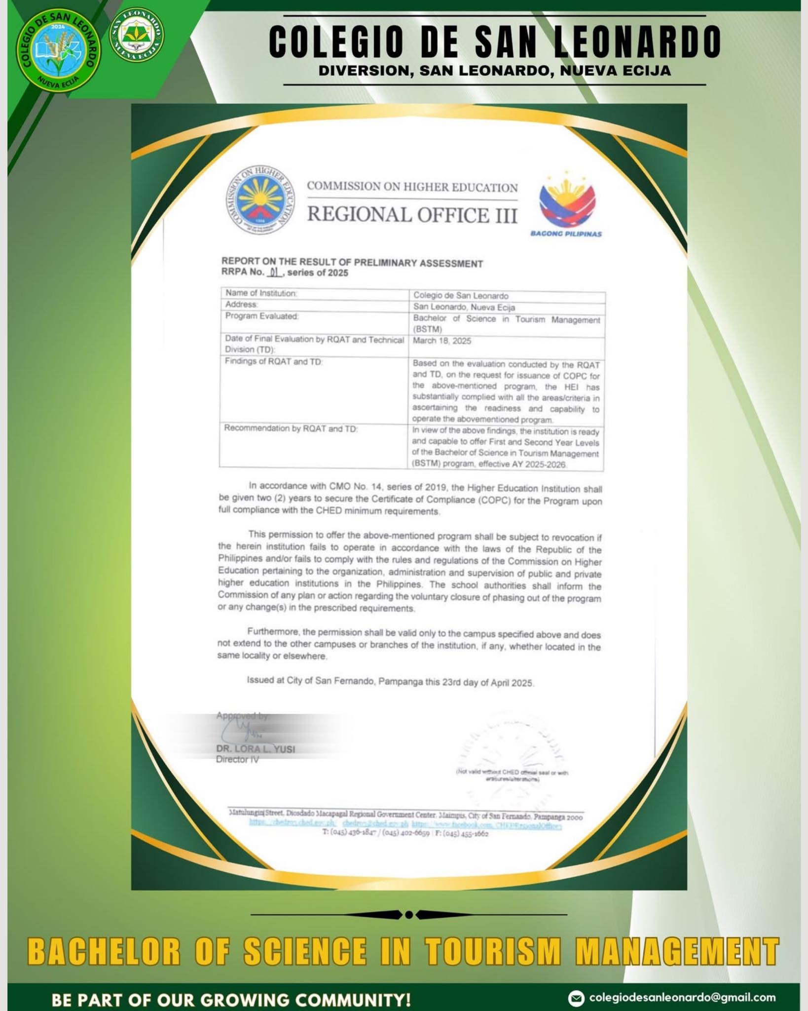 𝐂𝐎𝐋𝐄𝐆𝐈𝐎 𝐃𝐄 𝐒𝐀𝐍 𝐋𝐄𝐎𝐍𝐀𝐑𝐃𝐎: 𝐂𝐎𝐌𝐌𝐈𝐓𝐓𝐄𝐃 𝐓𝐎 𝐐𝐔𝐀𝐋𝐈𝐓𝐘 𝐄𝐃𝐔𝐂𝐀𝐓𝐈𝐎𝐍 𝐖𝐈𝐓𝐇 𝐅𝐔𝐋𝐋 𝐆𝐎𝐕𝐄𝐑𝐍𝐌𝐄𝐍𝐓 𝐑𝐄𝐂𝐎𝐆𝐍𝐈𝐓𝐈𝐎𝐍